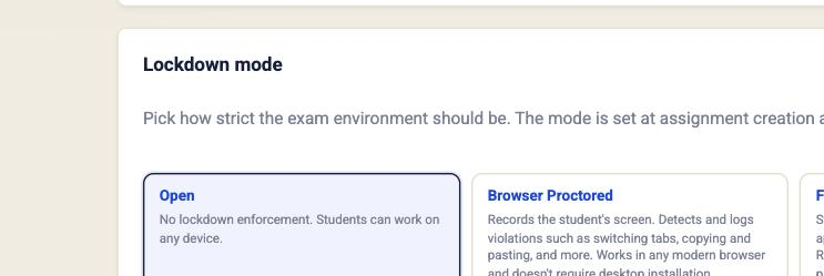 Lockdown mode set to full lockdown in the assignment settings